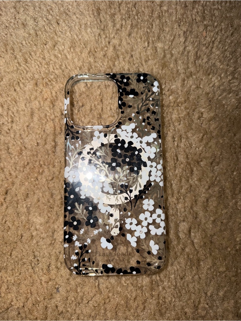 15 pro max, MagSafe kate spade New York Clear Floral iPhone Case - Black & White